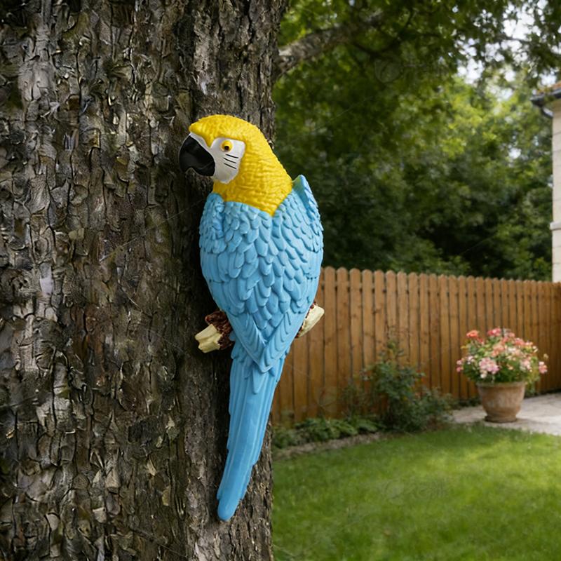 Simulated Blue Parrot Tree Hanging Statue Ornament Creative Bird Sculpture Outdoor Courtyard Garden Climbing Tropical Birds Gift