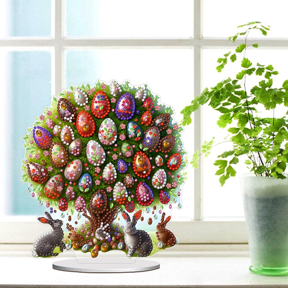 Acrylic Special Shape Easter Egg House Diamond Painting Tabletop Ornaments Kit Rhinestones Desktop Ornaments for Adults Beginner