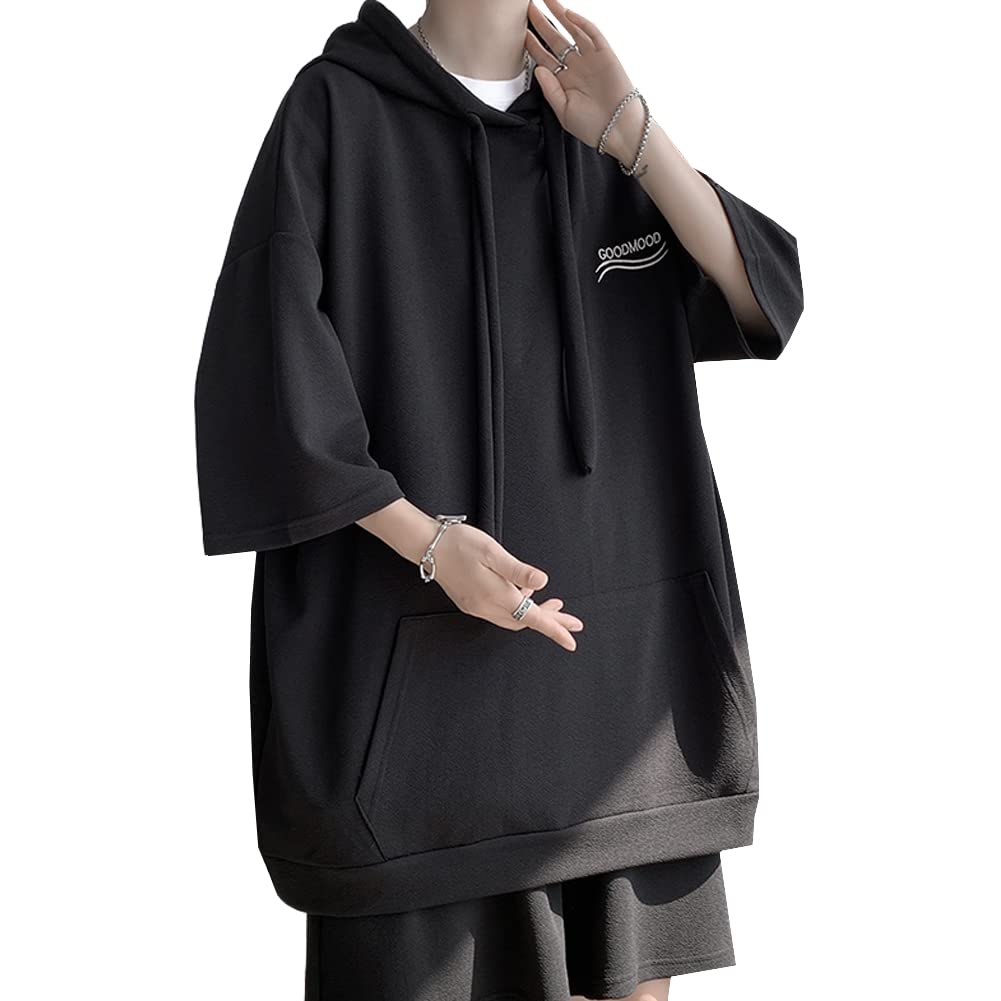 

Anzn Летний комплект с коротким рукавом и джерси с просторным мужским худи, Комплект, Толстовка, Футболка, Шорты, Комплект из 2 шорт, Домашняя одежда, Повседневный, Облегающий,