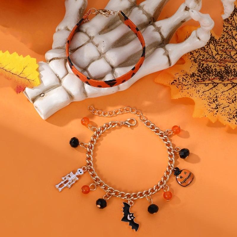 Halloween Beaded Bracelets Set Pumpkin Skull Bracelets for Women Jewelry Gift