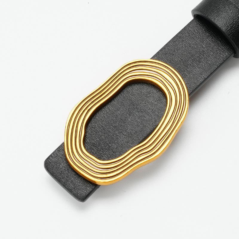 

Женский ремень тонкий в корейском стиле с гладкой пряжкой-пластиной, пряжкой с отверстиями, ремень для платья для девочек, геометрическая пряжка из сплава