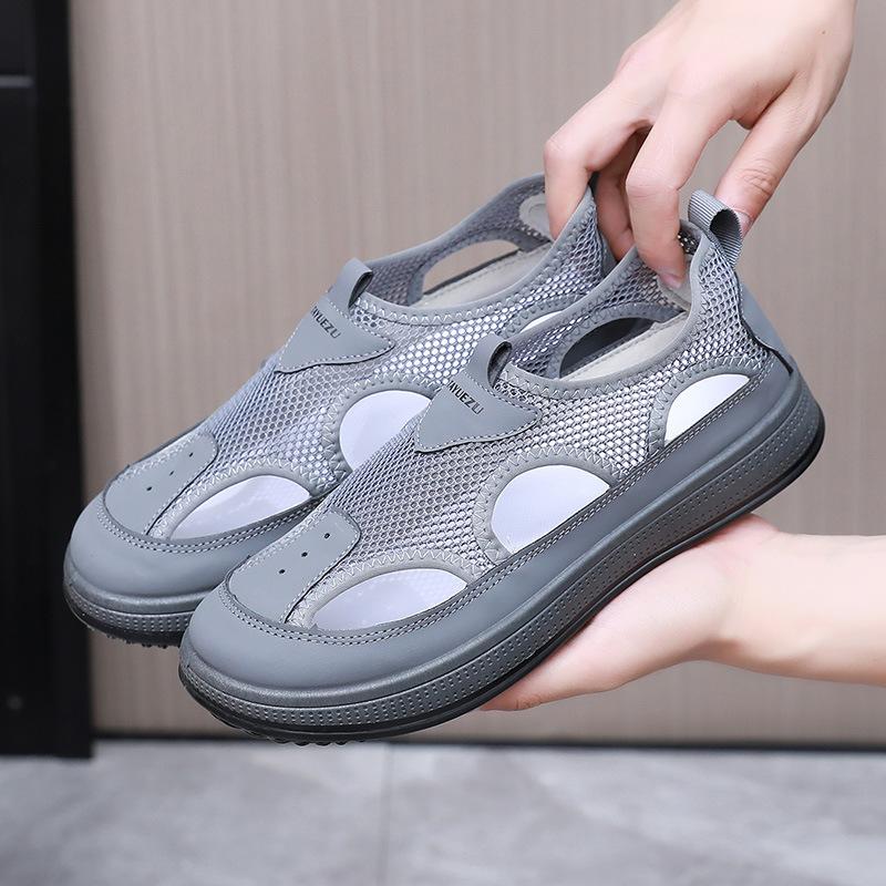 Men's Summer New Breathable Flying Weave Sports Lightweight Casual Soft Bottom Hollowed Out Mesh Slip In Shoes Work Shoes