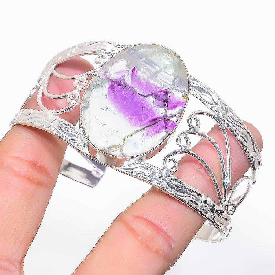 Natural Cobalt Calcite Gemstone 925 Sterling Silver Cuff Bangle Adjustable i5I07
