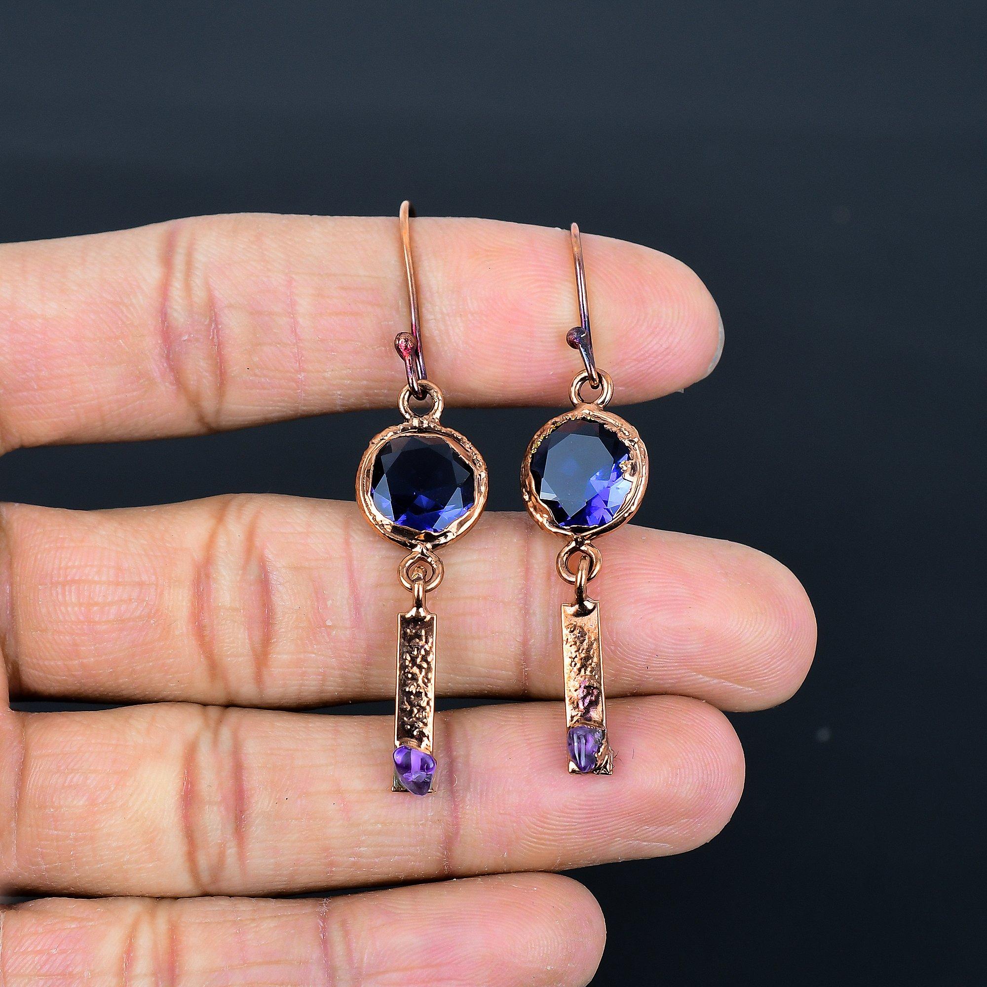 

Серьги с аметистом, Ювелирные изделия из драгоценных камней, Серьги, гальванизированные медью, Подарок для женщин, Серьги ручной работы 2.55 Inches