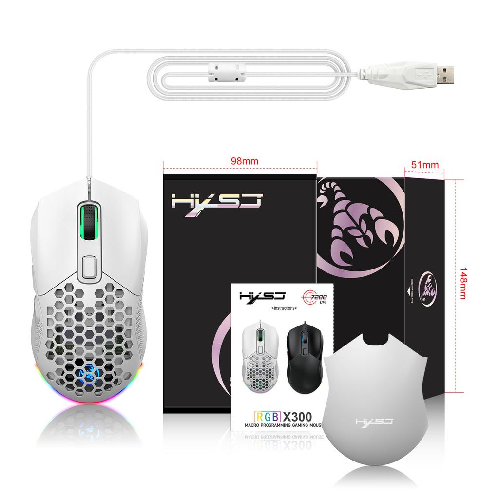 New X300 Hollowed Out Wired Esports MOUSE RGB Luminous Lightweight Gaming Mouse
