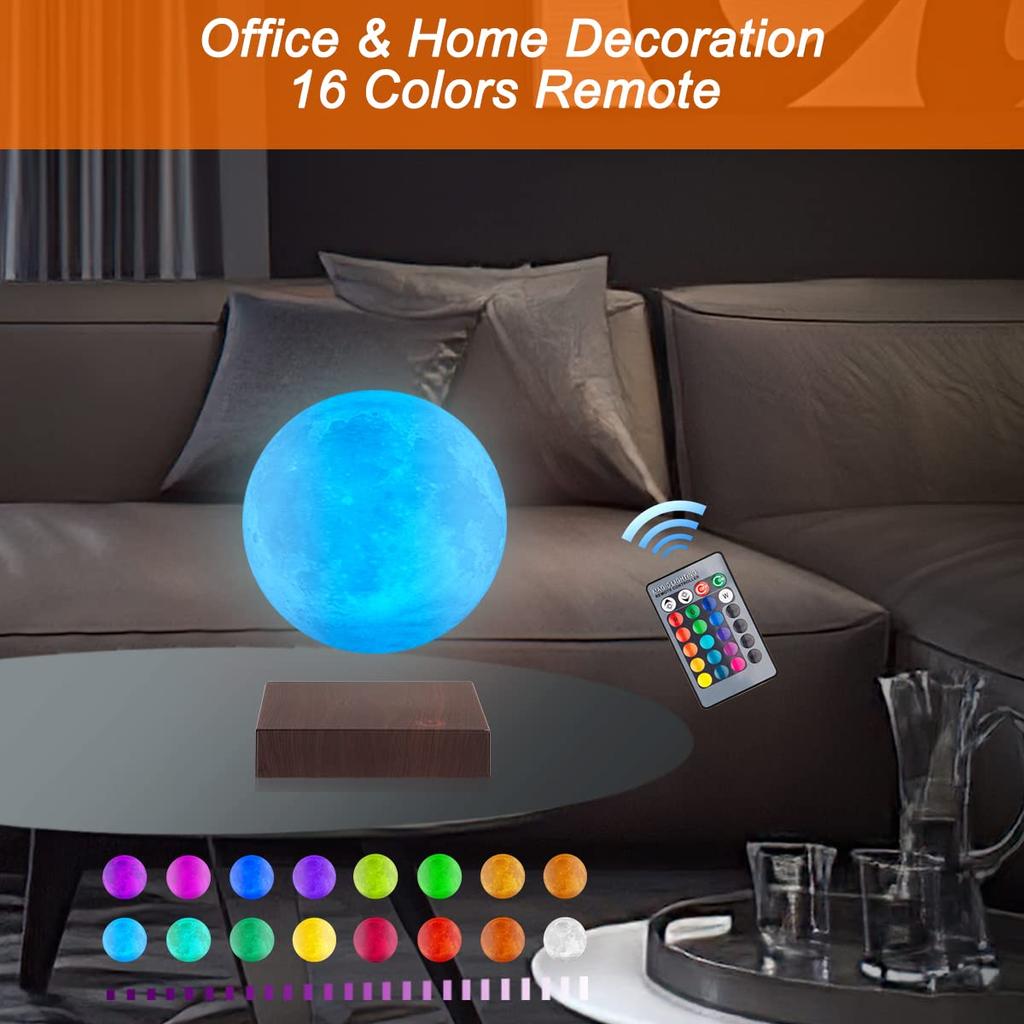 Rotating 3D Moonlight Magnetic Levitation Lunar Night Light Unique Holiday Birthday Gift Room Table Desk 16 Colors LED Moon Levitating Moon Lamp
