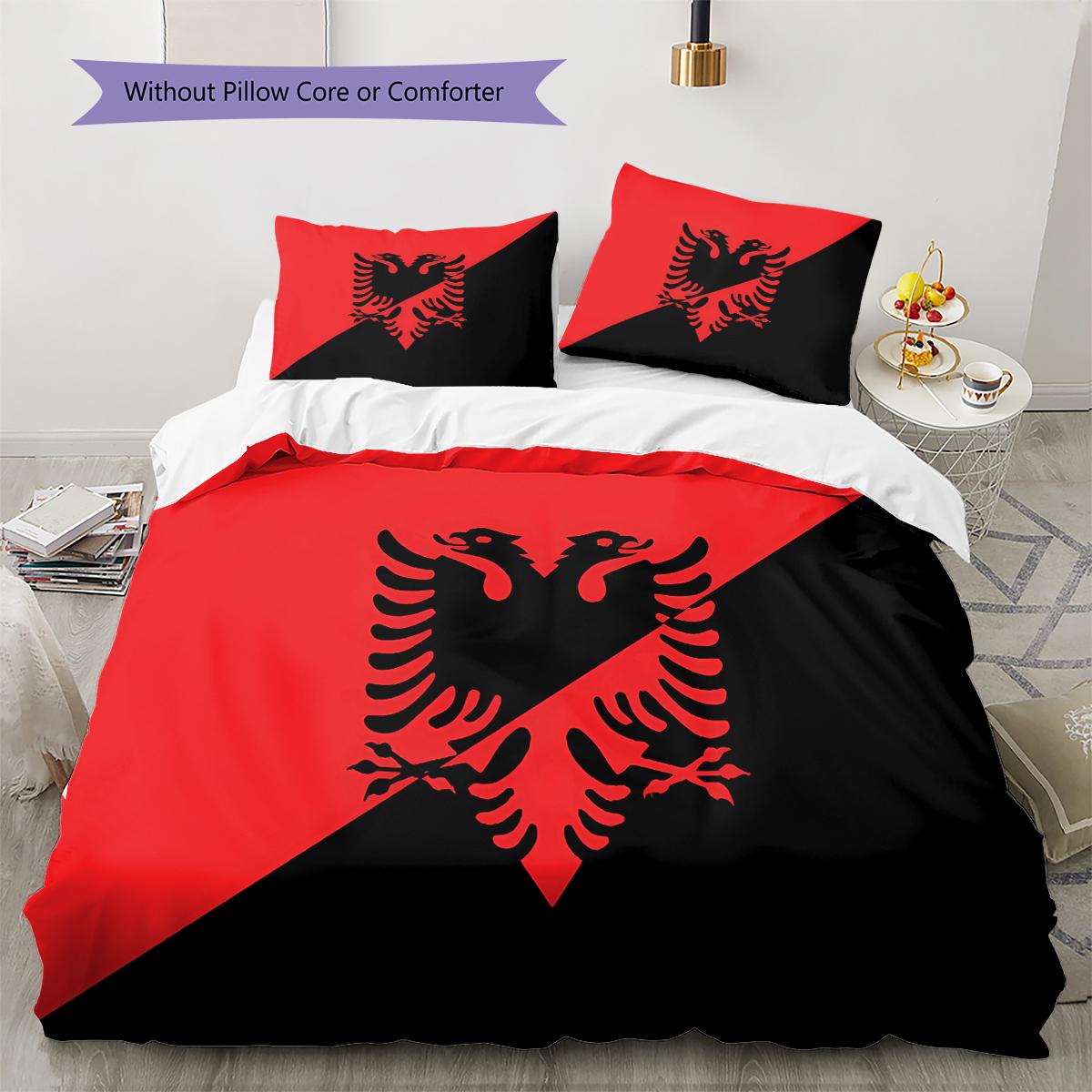 

Republic of Albania Pattern Bedding,Quilt Set Quilt Cover Pillowcase Home Birthday Gift (1 * duvet cover + 2 * pillowcase, without core) 140x200cm
