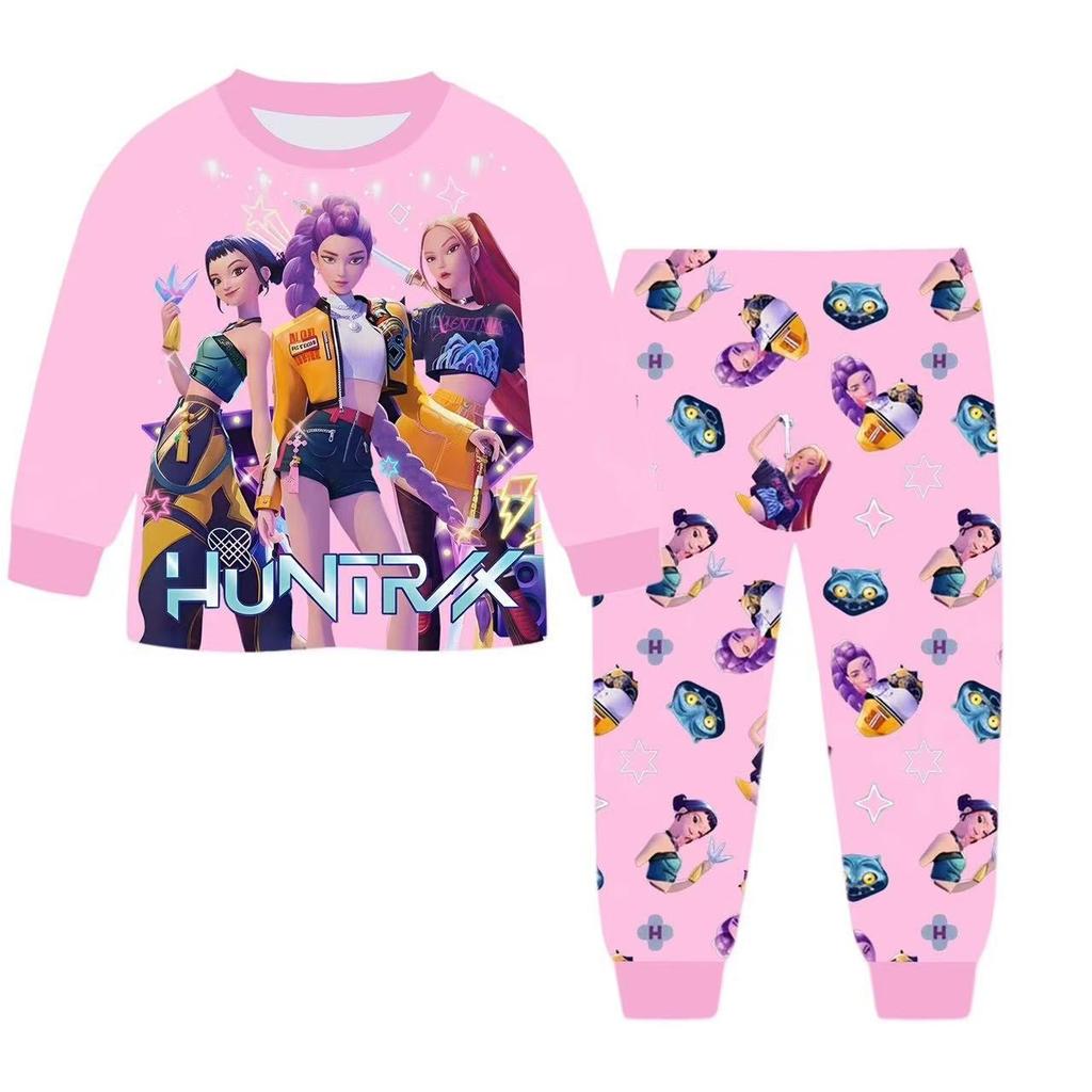 2 Stück Film K-Pops Dämonenjäger Kawaii Pyjama Set Mädchen Cosplay Nachtwäsche Anime Langarm Oberteile+Hose Fans Halloween Geschenk