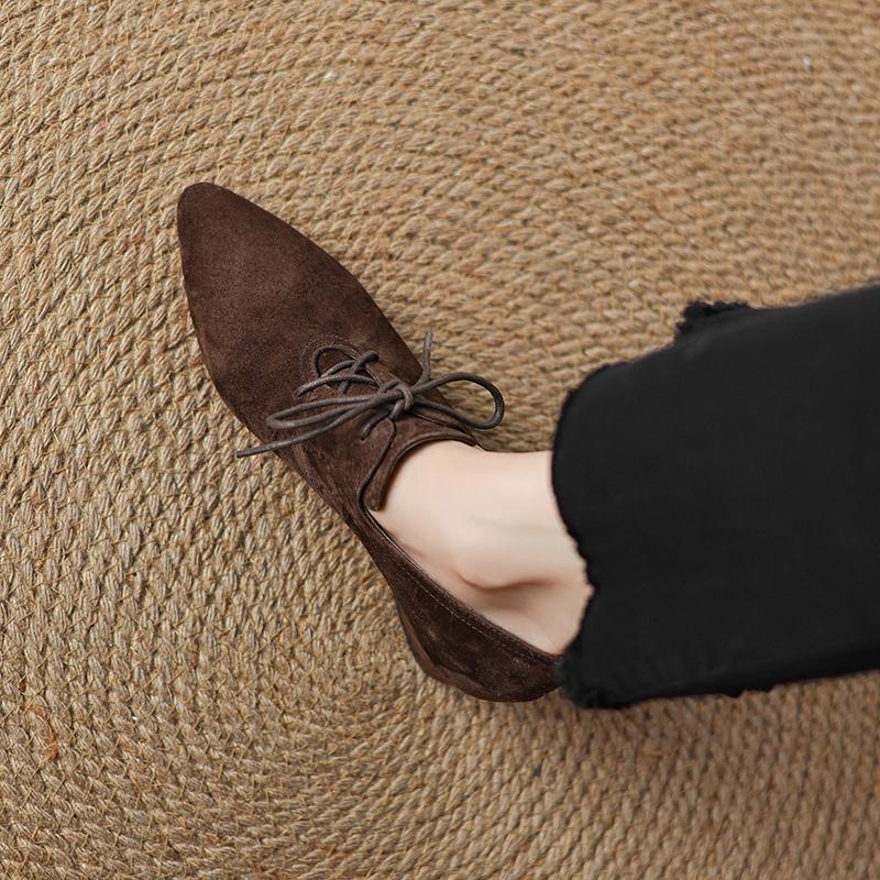 

Krazing Pot Обувь из овчины замши на осень-зиму, туфли на среднем каблуке на шнуровке, размер 43, размер 42, с острым носком, на шнуровке, туфли-лодочки с глубоким вырезом 39 коричневый