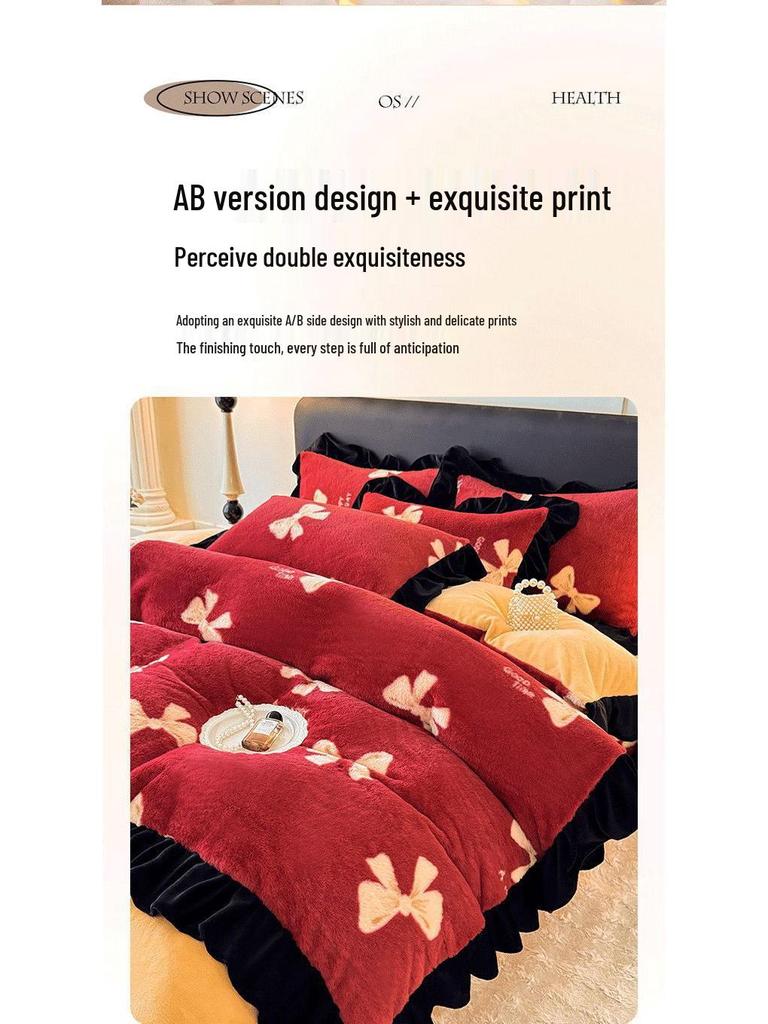 G5Z Winter-Plüsch Korallenfleece Bettwäsche-Set - Verdickte beidseitige Bettbezug & Laken, Dreiteiliges Set