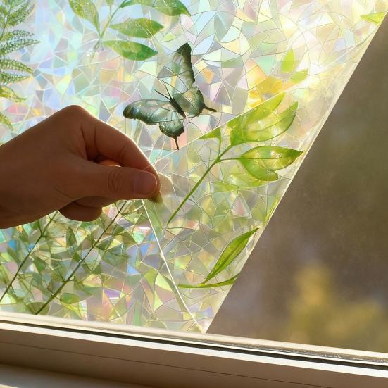 Fenster Sichtschutzfolie Buntglas Blumen Fensteraufkleber Statisch UV-Schutz Bunte Aufkleber für Glasfenster Türen