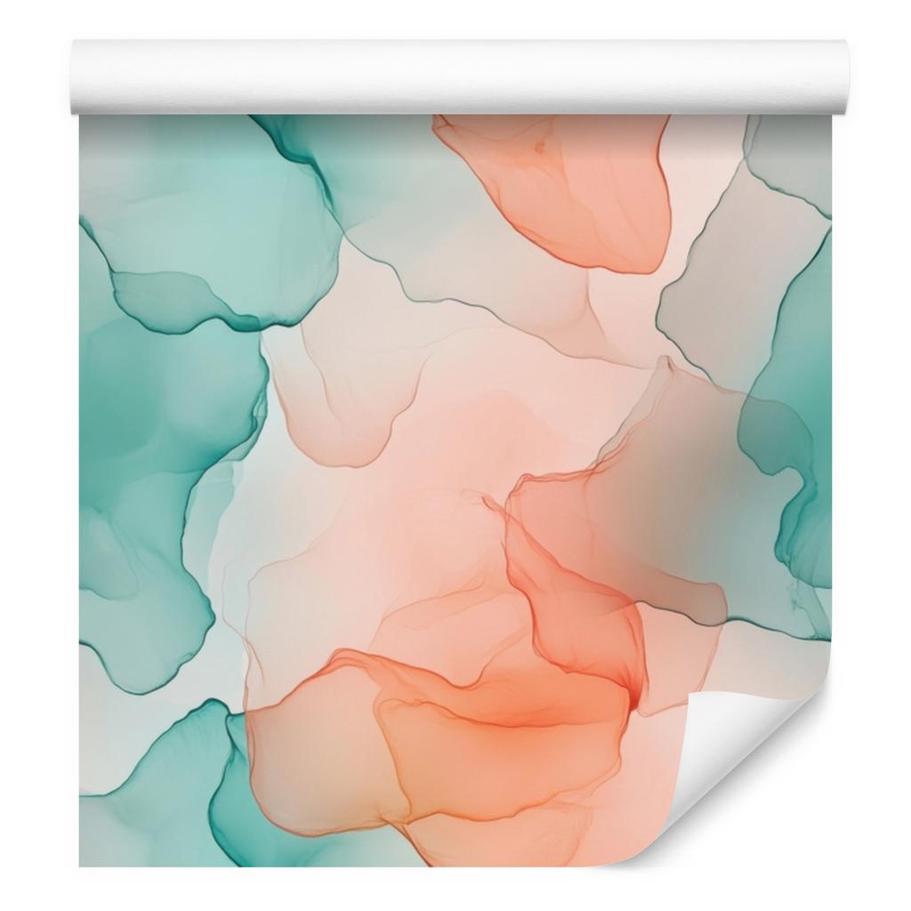 Peach and Sea Blue Ink Wallpaper for Living Room and Bedroom 50x1000