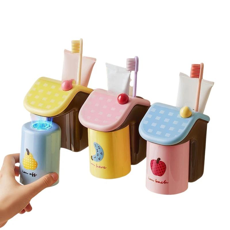 1 Set House Shape No Drill Magnetic Wall Mounted Toothbrush Cup Holder Bathroom Storage