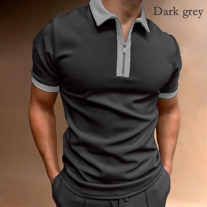 Men's Short Sleeve Tops Patchwork Color Collar Trendy Loose Polo Shirts