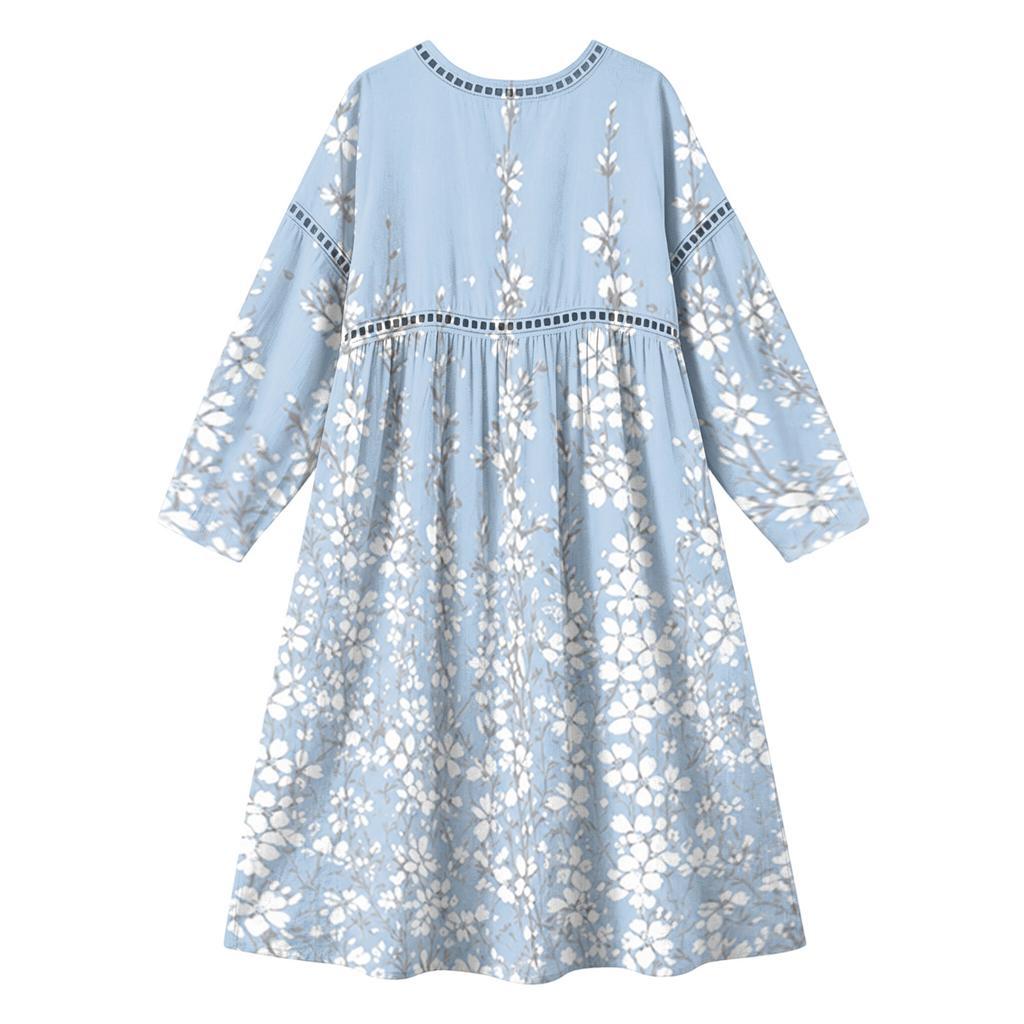 Fashionable Lady's V-neck Mid-length Casual Long-sleeved Dress