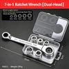 7-in-1 Double Head Ratchet Wrench Set with Interchangeable Shaking Heads Flexible Joint Removable Socket for Multi Size Tasks
