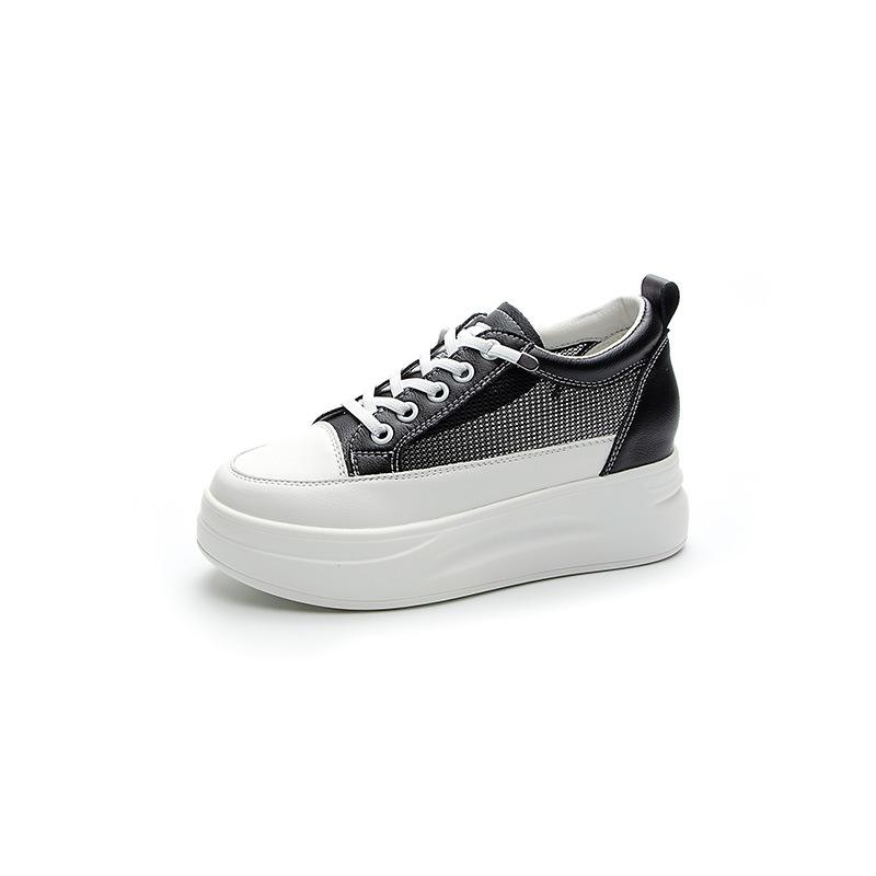 Little white shoes women's thick soles increase in height, small people show long legs, new models 8 casual shoes, genuine leather single shoes