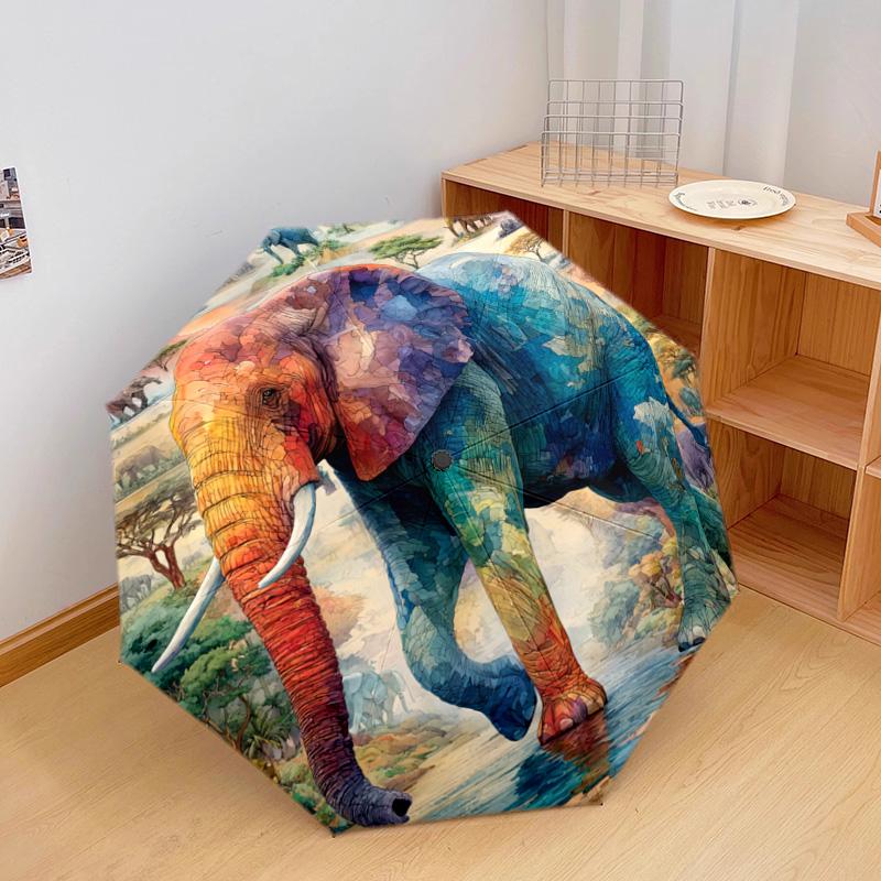 1 PC Automatic Folding Umbrella - Elephant Pattern, Portable & Foldable Design with 8 Ribs, Christmas Birthday Gifts