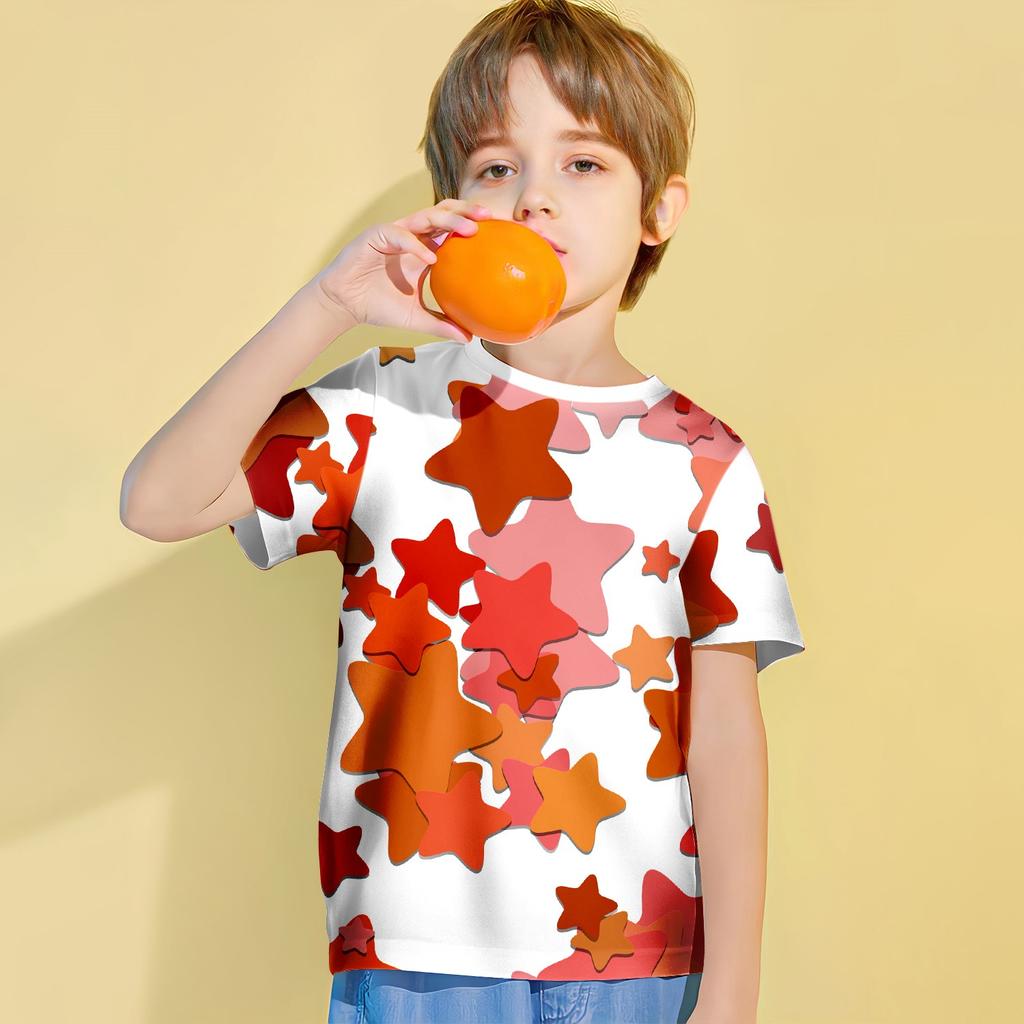 Simpler Star Graphic Children's Clothing Boys Tshirt Summer Short Sleeve Casual Stylish Outdoor Active Kids Girls Clothes Tops