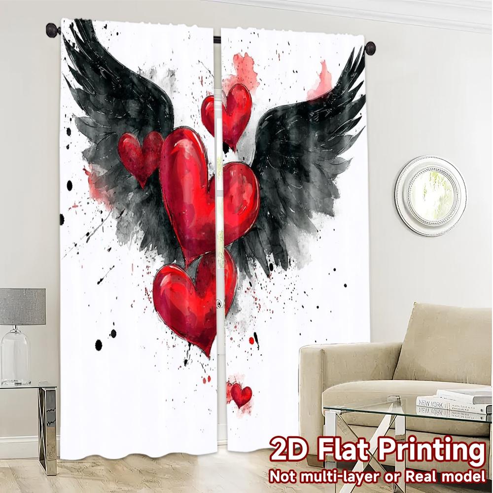 2pcs, 2D FLAT PRINTING Curtains (Without Rod) HeartWings Chic Curtains Machine Washable Fabric Curtains Decorations For Home Use
