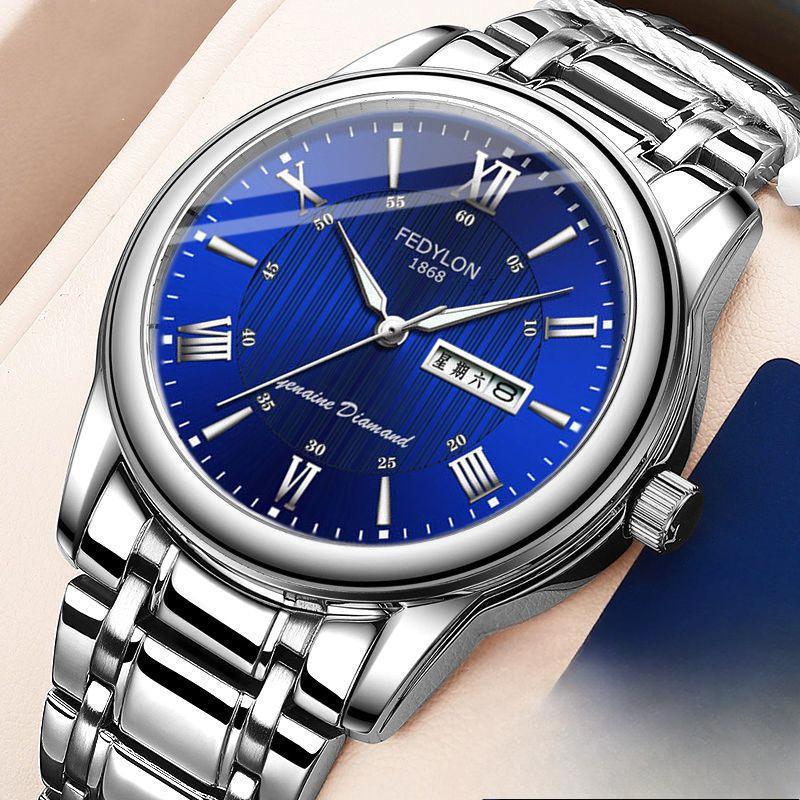 Ceas de mână cu cuarț automat, impermeabil, nemecanic, cu calendar dublu, luminos, versiune coreeană, curea din oțel, la modă