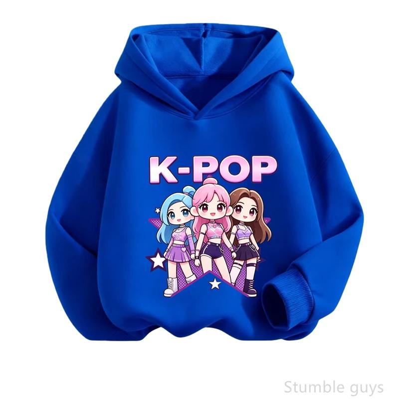 Fresh Style Kpop Anime Hoodie Children Spring Autumn Long Sleeve Hooded Sweatshirt Cute Print Casual Streetwear Outfit