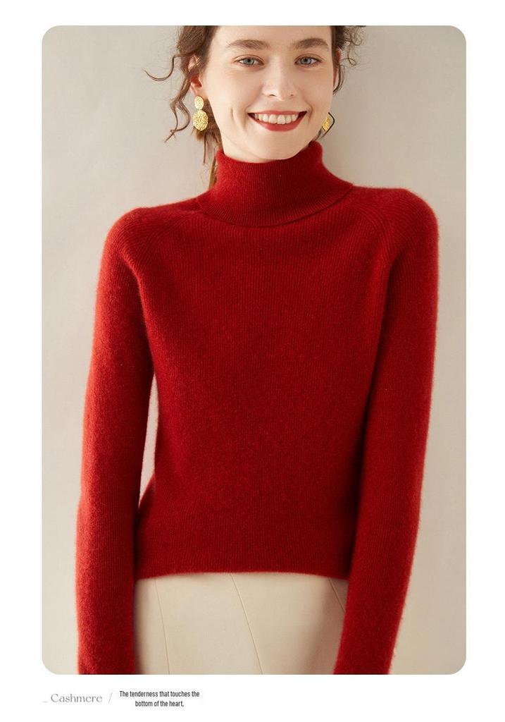 Women's Slim Fit Cashmere High Neck Ribbed Sweater – Warm Knit Base Layer Pullover