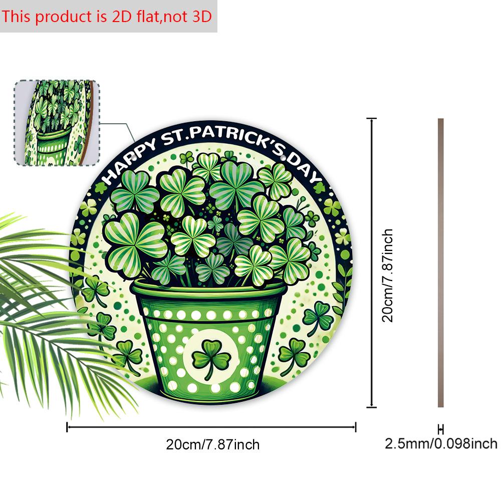 Rustic Wooden Sign with  Shamrock Lucky Clover Pattern, Round Sign for Front Door, Wall Hanging Decor - Ideal St Patricks Day Gift for Family & Friend