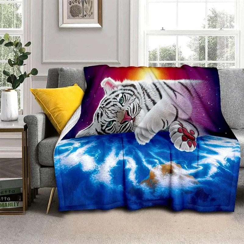 Tigerpläd Djur Supermjuk Varm Fluffig Fleece Lätt Flanellpläd Mysig Pälsklädd Plysch Sängkläder Pläd Gåva