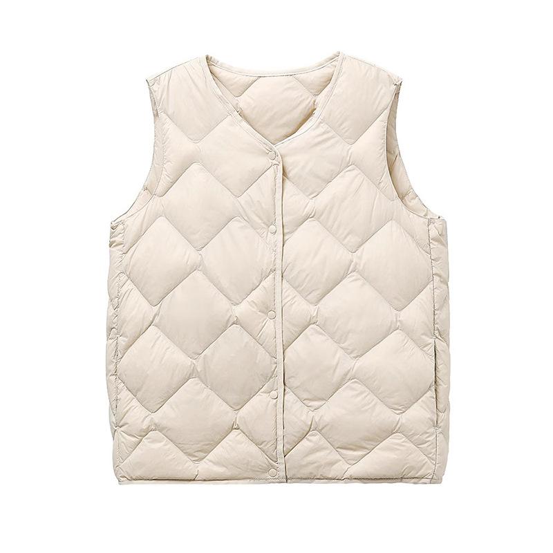 2025 Autumn and Winter New Light Down Vest Women's Vest Rhombus V-neck Inner with Casual Liner Vest