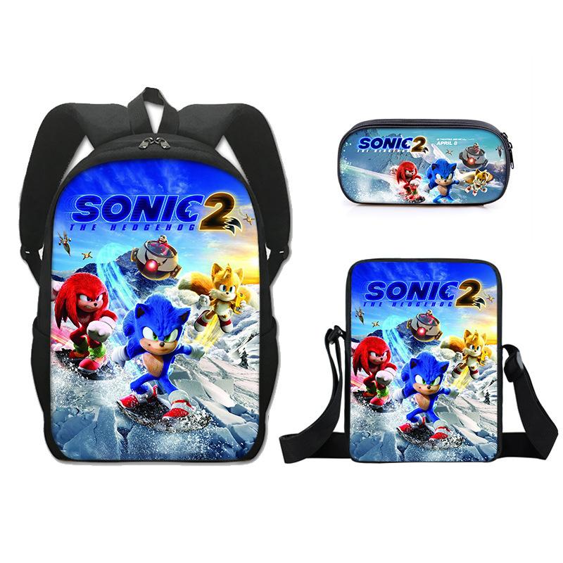 Backpack Sonic Elementary School Bag Lunch Bag Pencil Case Three-Piece Set