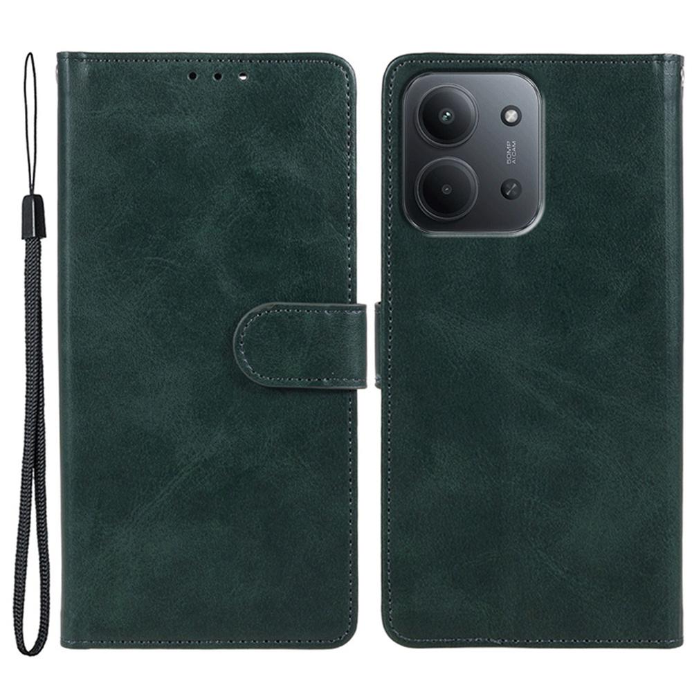 For Xiaomi Redmi 15C 4G (EU) (173mm) Case Calf Texture PU Leather Wallet Phone Cover with Wrist Strap