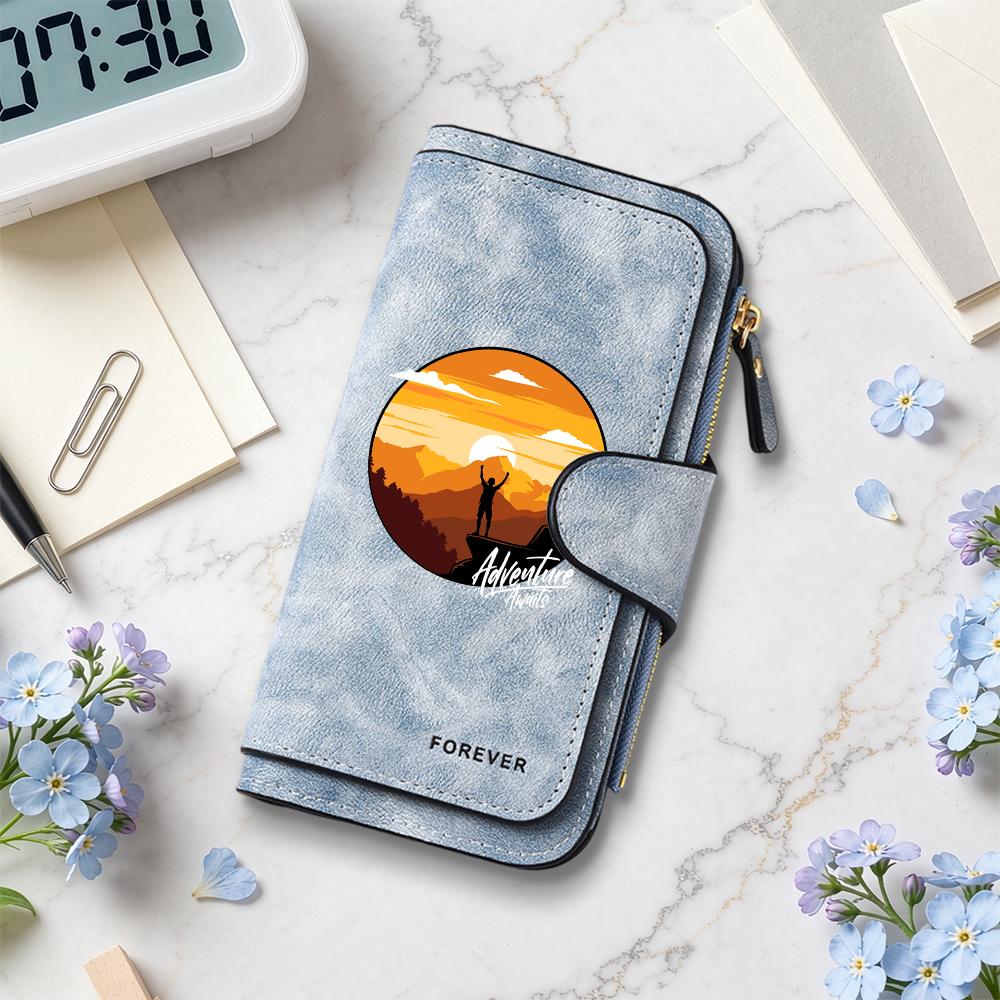 Adventure Awaits Pattern Portable Durable Fashion Long Wallet for Daily Use