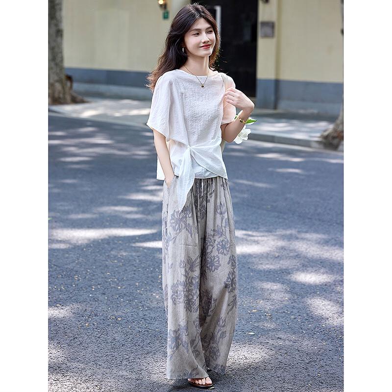 Summer Casual Irregular T-Shirt and High-Waisted Wide Leg Pant Set