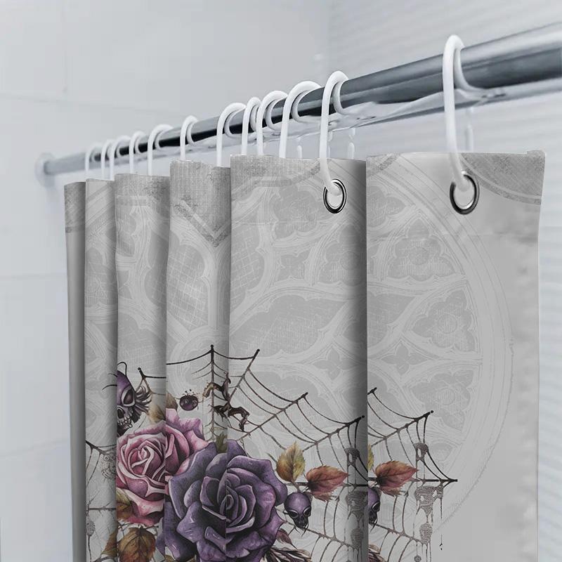 Gothic Halloween Shower Curtain With Spidersweb Design In Purple Rose Color For Bathroom Decoration 3D Printed Polyester Fabric