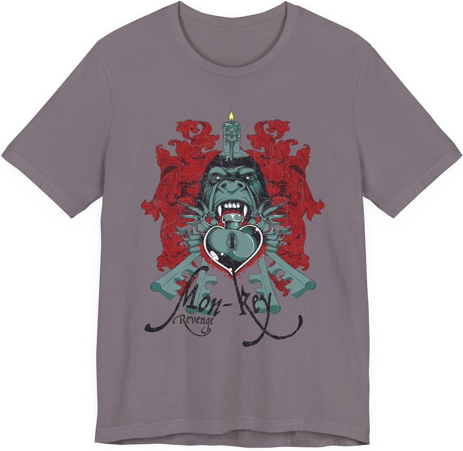 Gorilla Crest with Sword and Heart T-Shirt Heraldic Gothic Design Rock Band T-Shirt S разноцветный