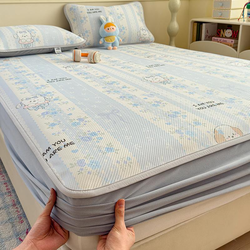 Luxury Cartoon Printed Fitted Bedsheet Set High Quality Summer Sleeping Mat with Pillowcases Ice Bean Cooling Bedding for Single