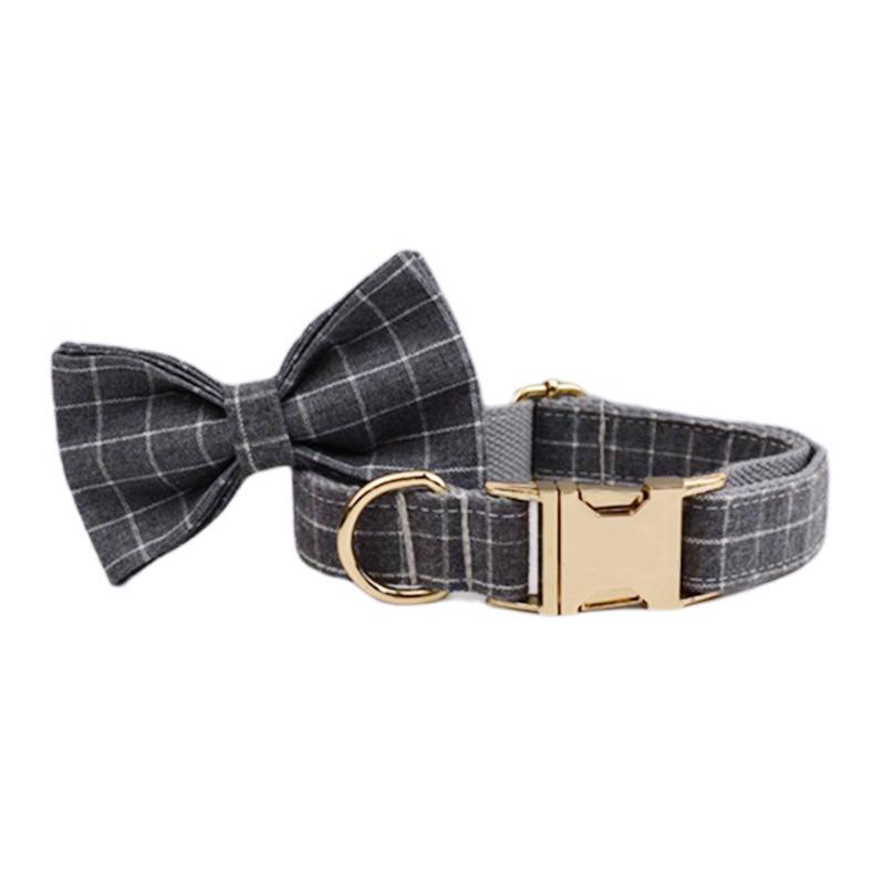 Gray Plaid Velvet Anti-Escape Dog Collar and Leash Set