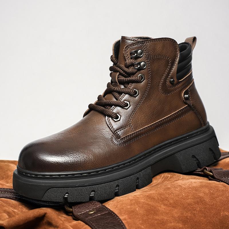 

Кожаные высокие мужские ботинки с толстой подошвой, мужские мотоциклетные ботинки, универсальные удобные мужские ботинки для активного отдыха, мужские кроссовки ручной работы 43 коричневый