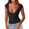Top Camiseta Sexy Feminino Slim Decote V Profundo Costas Abertas Manga Curta