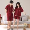 Jahr der Ratte Rotes Hochzeits-Pyjama-Set: Antibakterielle reine Baumwoll-Strickjacke mit kurzen Ärmeln und Shorts für Paare