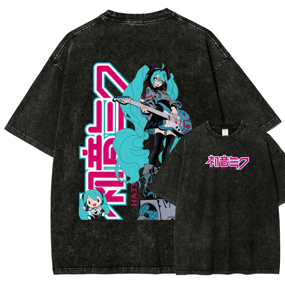 T-shirt Lavé Amoureux d'Anime Hatsune Miku Vêtement toute l'année haute qualité personnalité Vêtements Grande Taille Unisexe Nouveau Modèle T-shirt Couples