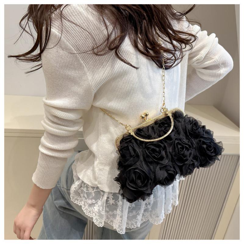 Chiffon 3D Flower Banquet Bag Fashion Evening Bags Luxury Women Chain Shoulder Bag Fashion Clutch Handbag Trendy Crossbody Bag
