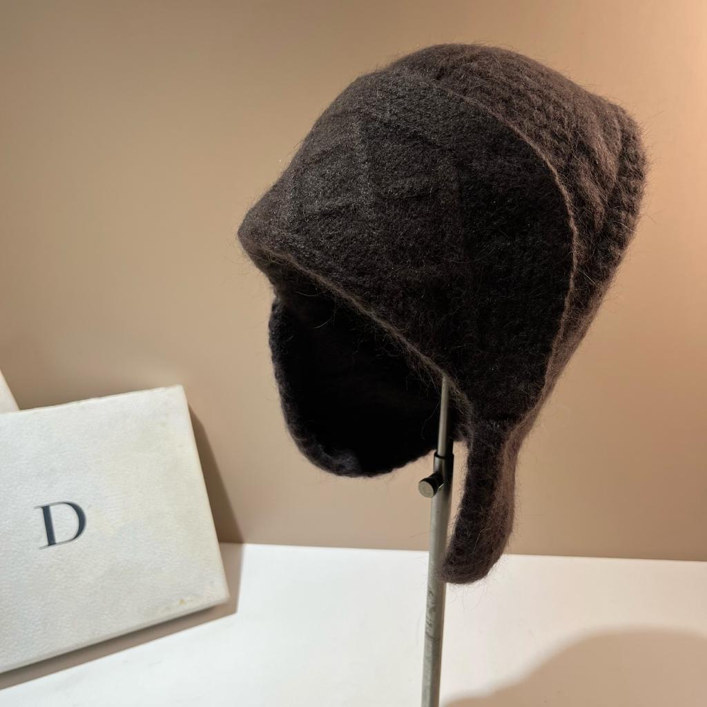 Rabbit Velvet Warm Knitted Hat Winter Sweet Small Fragrant Wind Rhombus Wool Hat Soft Rabbit Fur Ear Protector Lei Feng Hat