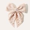 Handmade Fabric Hair Clip With Pearl Bow Ribbon Women Retro Style Back Of Head Accessory