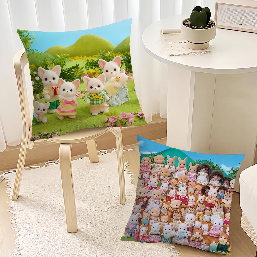 Cute Cartoon S-Sylvanian Family Cushion Cover Living Room Headboard Office Cushion Bedroom Cushion Sofa Nap Time Pillow Case