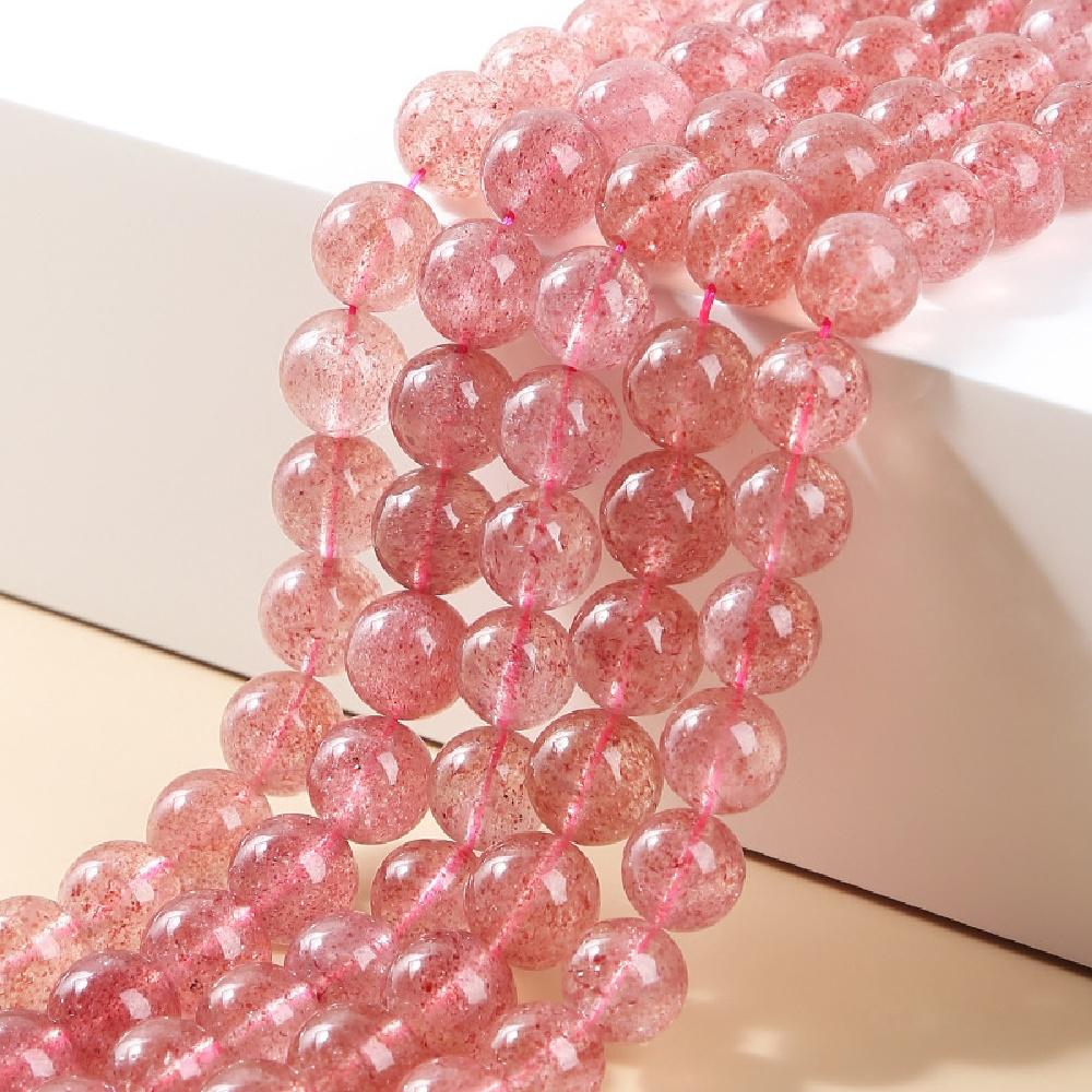 Strawberry Quartz Chalcedony Stone Natural Round Beads 15"Strand Smooth Loose Spacer Beads 4/6/8/10/12mm for Jewelry Making DIY Bracelets Accessories