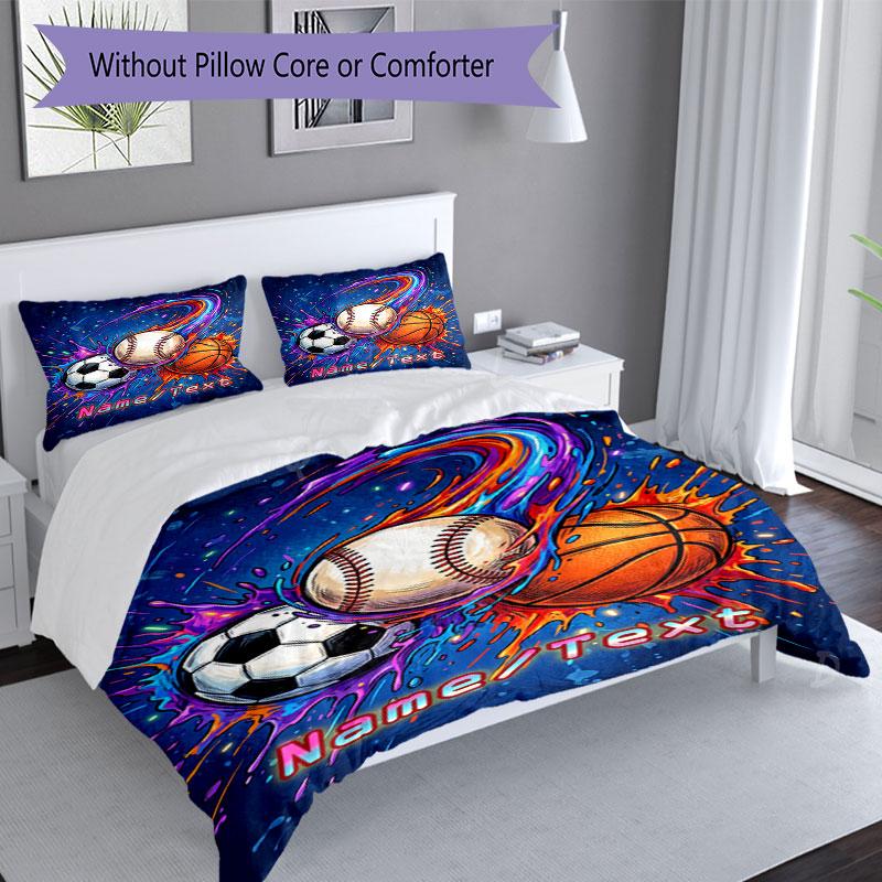 3PC Custom Name Sports Ball Fusion Bedding Set Printed Bedding Set Duvet Cover Closure Includes 1 Duvet Cover & 66 Pillowcases for Bedroom