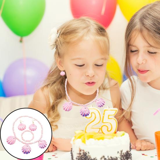 

Yousheng 1 компл. ожерелье в форме ракушки комплект ювелирных изделий с русалкой розовый с браслетом из искусственного жемчуга зажим для ушей экологически чистое ожерелье в виде ракушки