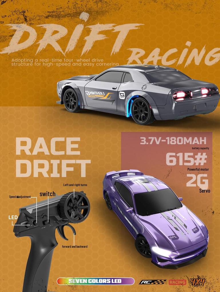 1:43 Remote Control High-Speed Drift Racing Car with Metal Chassis